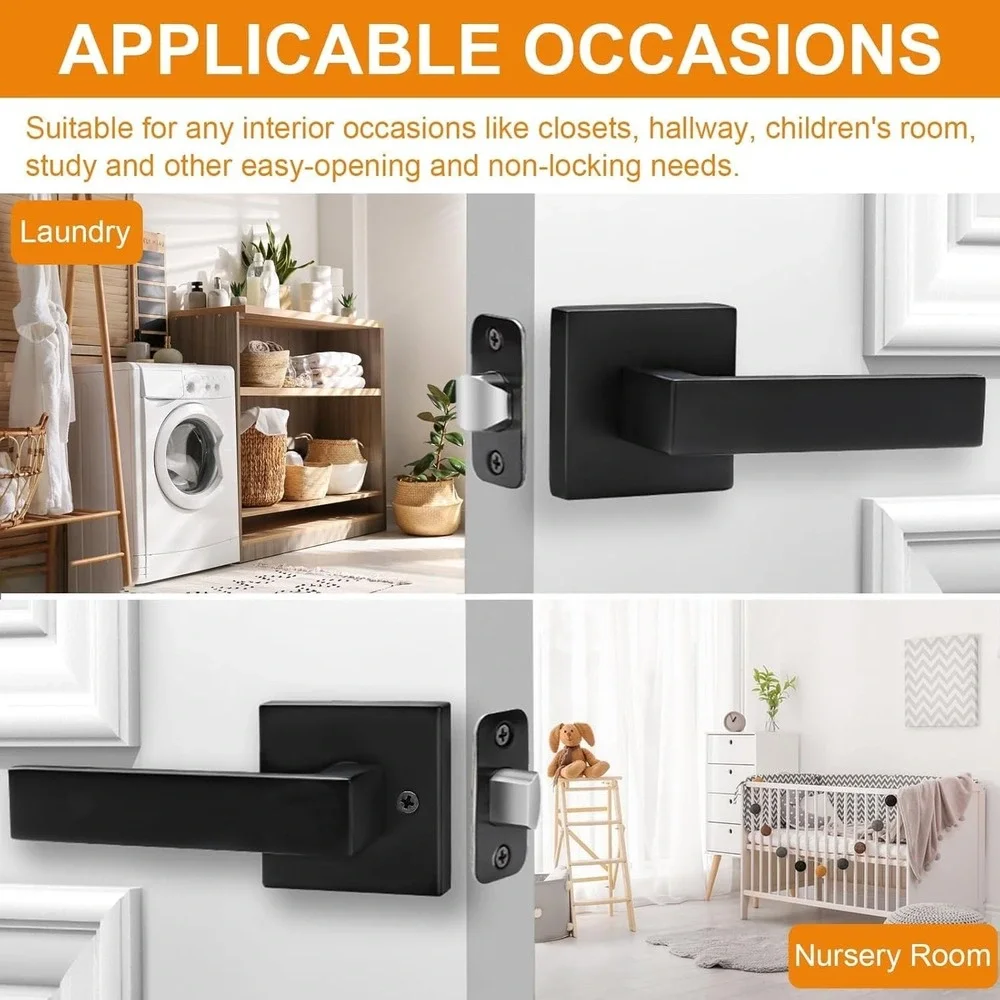 9 Pack Passage Door Handles Matte Black Door Knobs, Interior Door Knobs Squar...